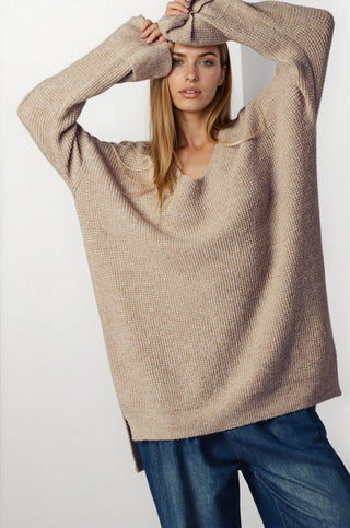 Oversized Knit V-Neck Sweater Tunic Top - Fitkitty Culture Athleisure Wear, Yoga Wear &  Women's Clothing