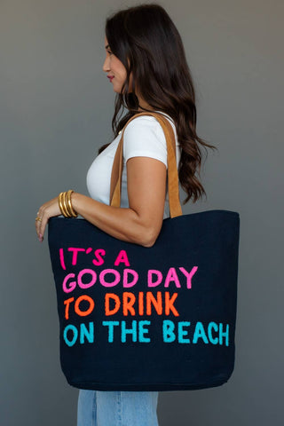 Navy Drink On The Beach Tote - Fitkitty Culture Athleisure Wear, Yoga Wear &  Women's Clothing