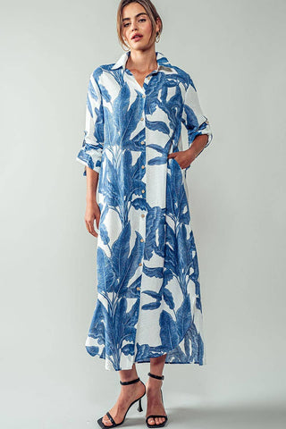 Tropical Palm Leaf Button-Down Midi Dress - Resort and Spring Collection