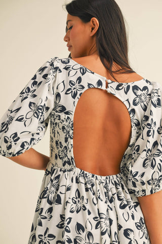 ID8985 FLORAL PRINTED PUFF SLEEVE OPEN BACK MINI DRESS - Fitkitty Culture Athleisure Wear, Yoga Wear &  Women's Clothing