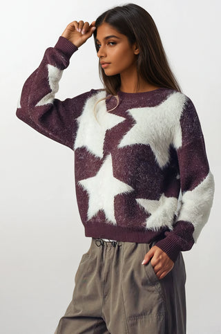 Starry  Fuzzy Knit Sweater