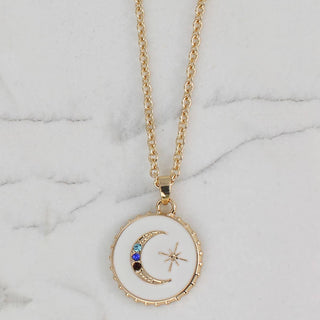Sparkling Moon Enamel Charm Necklace