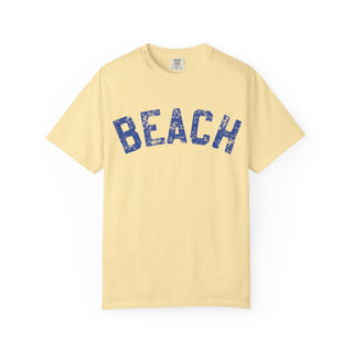 Beach Graphic T-Shirt – Vintage Blue "BEACH" Print