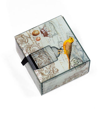 Yellow Bird & Cage Glass Keepsake Box