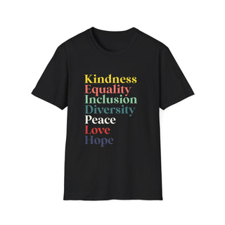 Kindness Equality Inclusion Diversity Peace Love Hope T-Shirt - Fitkitty Culture Athleisure Wear, Yoga Wear &  Women's Clothing