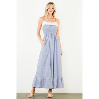 Coastal Brunch Gingham Smocked Maxi Dress