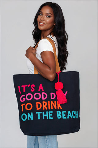 Navy Drink On The Beach Tote - Fitkitty Culture Athleisure Wear, Yoga Wear &  Women's Clothing