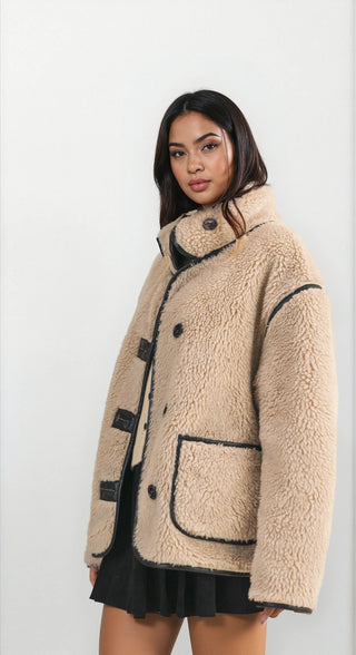 Reversible Sherpa + Suede Contrast Jacket - Fitkitty Culture Athleisure Wear, Yoga Wear &  Women's Clothing