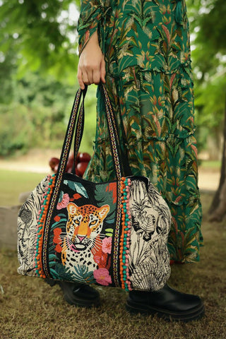 Tropical Leopard Embellished Tote - Fitkitty Culture Athleisure Wear, Yoga Wear &  Women's Clothing