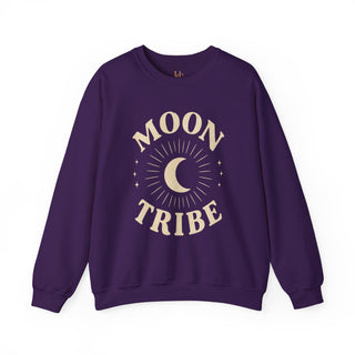 Moon Tribe Crewneck Sweatshirt — Celestial Moon Graphic Pullover - Jewel Tones