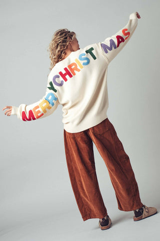 Merry Christmas Lettering Knit Sweater - Fitkitty Culture Athleisure Wear, Yoga Wear &  Women's Clothing