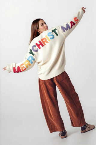 Merry Christmas Lettering Knit Sweater - Fitkitty Culture Athleisure Wear, Yoga Wear &  Women's Clothing