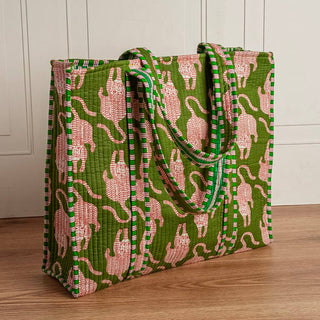 Quilted Tote with Feline Designs