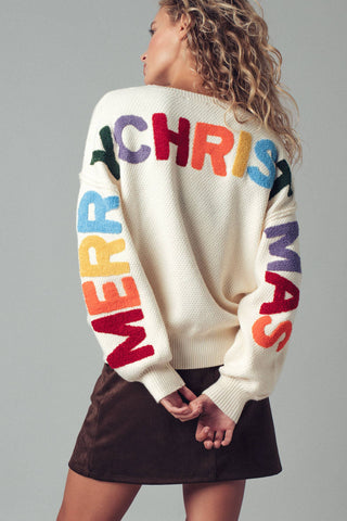 Merry Christmas Lettering Knit Sweater - Fitkitty Culture Athleisure Wear, Yoga Wear &  Women's Clothing