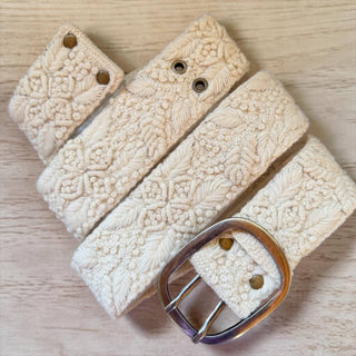 White Meadow Hand-Embroidered Peruvian Wool Belt