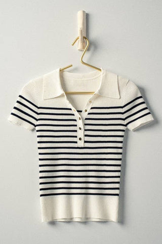Boho Stripe Ribbed Snap Top