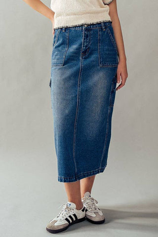 Utility Chic Midi Denim Skirt