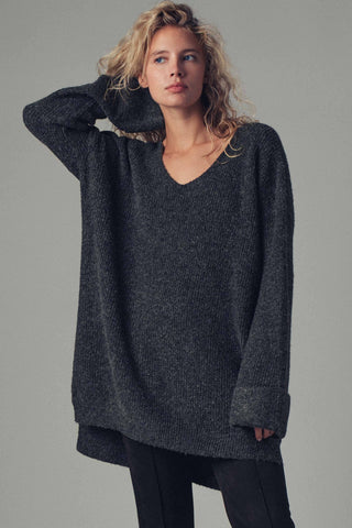 Oversized Knit V-Neck Sweater Tunic Top - Fitkitty Culture Athleisure Wear, Yoga Wear &  Women's Clothing