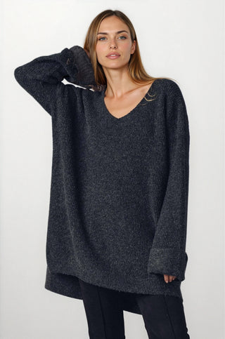 Oversized Knit V-Neck Sweater Tunic Top - Fitkitty Culture Athleisure Wear, Yoga Wear &  Women's Clothing