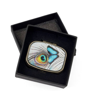 Blue Butterfly & Feather Pill Box
