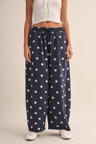 Polka Dot Barrel Leg Sweatpants, view 3 | Fitkitty Culture®