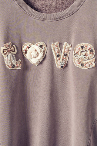Boho "Love" Embellished Mineral Wash Sweatshirt - Fitkitty Culture Athleisure Wear, Yoga Wear &  Women's Clothing