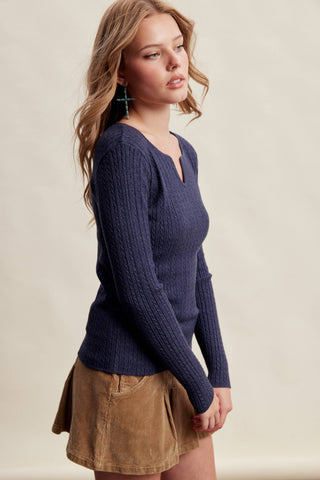 Ribbed V-Neck Knit Top, view 5 | Fitkitty Culture®