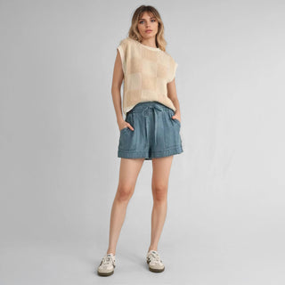 Washed denim shorts