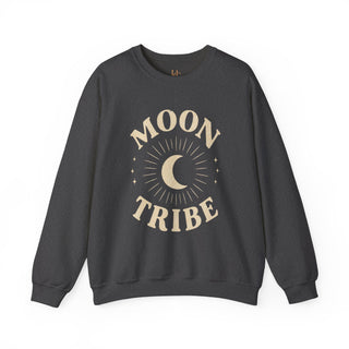 Moon Tribe Crewneck Sweatshirt — Celestial Moon Graphic Pullover - Jewel Tones