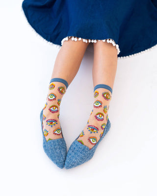 Sock Candy Evil Eye Sheer Crew Sock