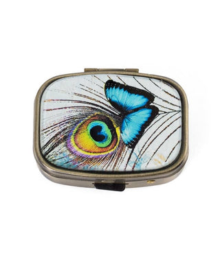 Blue Butterfly & Feather Pill Box