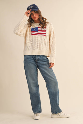 USA Flag Cable Knit Sweater