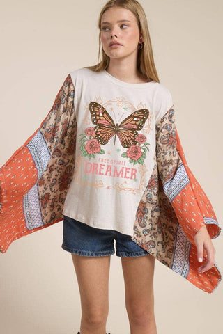 Butterfly Dreamer Vintage Graphic Sheer Kaftan Top - Fitkitty Culture Athleisure Wear, Yoga Wear &  Women's Clothing