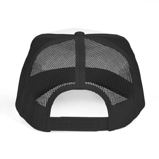 Black mesh back and adjustable snap closure of the JAWN. trucker hat