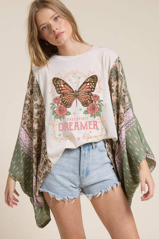 Butterfly Dreamer Vintage Graphic Sheer Kaftan Top - Fitkitty Culture Athleisure Wear, Yoga Wear &  Women's Clothing