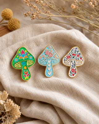 Woodland Bloom Folk Mushroom Enamel Pins