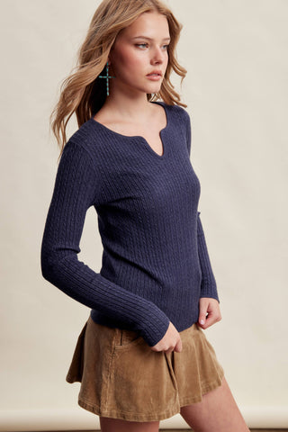 Ribbed V-Neck Knit Top, view 6 | Fitkitty Culture®