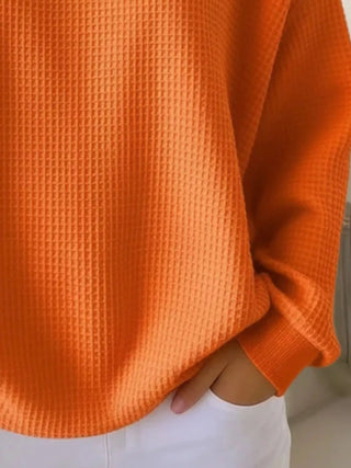 Waffle knit button-detail top, relaxed fit