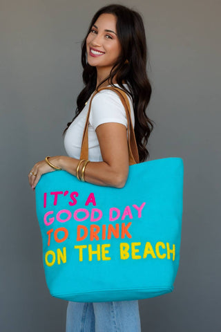 Blue Drink On The Beach Tote - Fitkitty Culture Athleisure Wear, Yoga Wear &  Women's Clothing