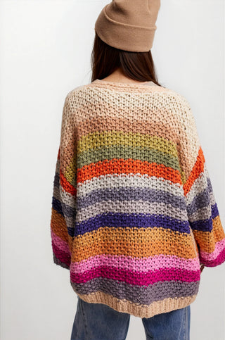 Rainbow Hand-Crochet Open Cardigan