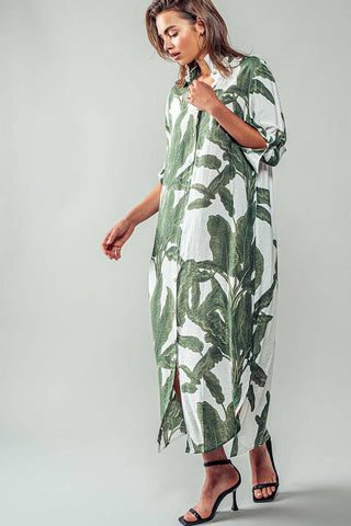 Tropical Palm Leaf Button-Down Midi Dress - Resort and Spring Collection