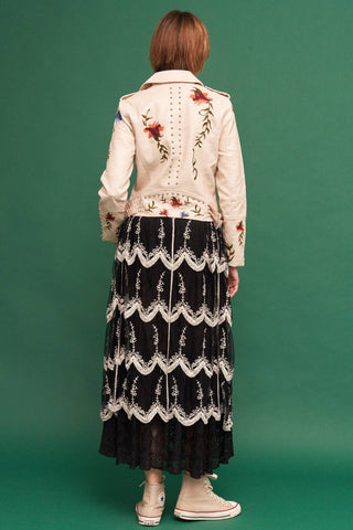 Floral Embroidered Studded Faux Leather Moto Jacket, view 8 | Fitkitty Culture®
