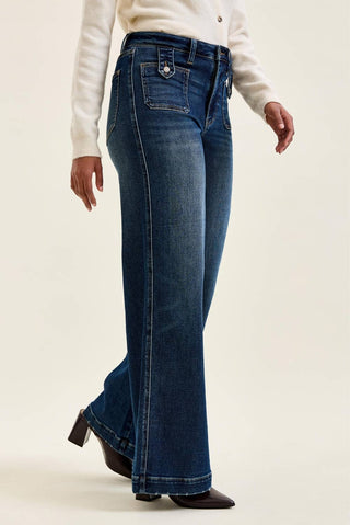 Lux Retro Wide Leg Jeans Dark Fade Indigo styled view