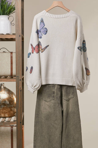 Ivory Butterfly Garden Knit Cardigan, view 2 | Fitkitty Culture®