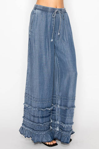 Free Spirit Tiered Chambray Palazzo Pants