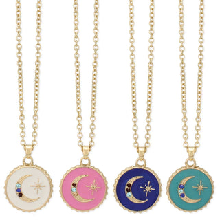Sparkling Moon Enamel Charm Necklace