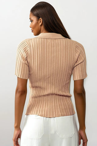 Rib Knit Wing Collar Short Sleeve Top