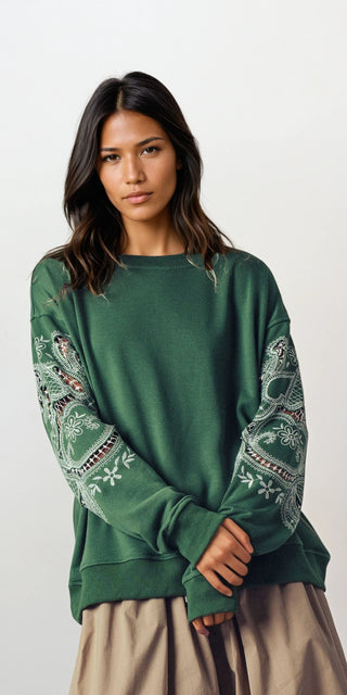 Romantic Lace Embroidered Sleeve Sweatshirt - Fitkitty Culture Athleisure Wear, Yoga Wear &  Women's Clothing