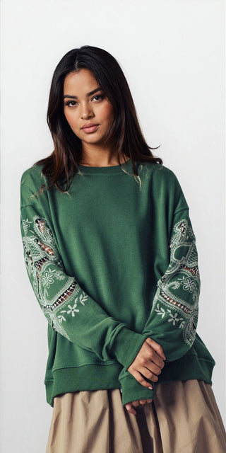 Romantic Lace Embroidered Sleeve Sweatshirt - Fitkitty Culture Athleisure Wear, Yoga Wear &  Women's Clothing