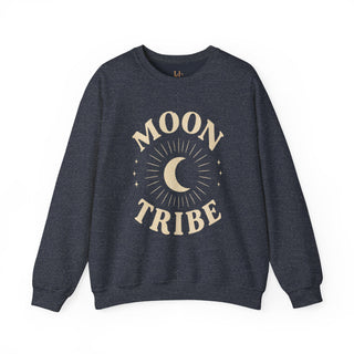 Moon Tribe Crewneck Sweatshirt — Celestial Moon Graphic Pullover - Jewel Tones